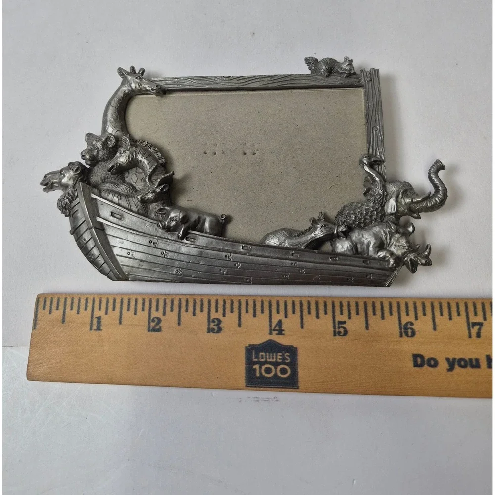 Vintage 1995 Perfect Noahs Ark Pewter Metal Picture Frame 3D Animals Silver Tone